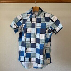 Kerrits UV Protection Half-Zip Performance Top – Blue Geo Plaid | Medium